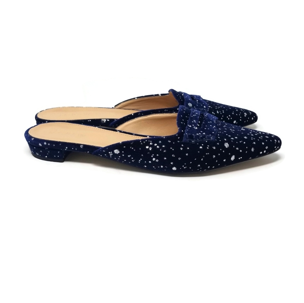 J Crew Velvet Glitter Speckled Loafer Mule Navy 9 - Picture 4 of 9